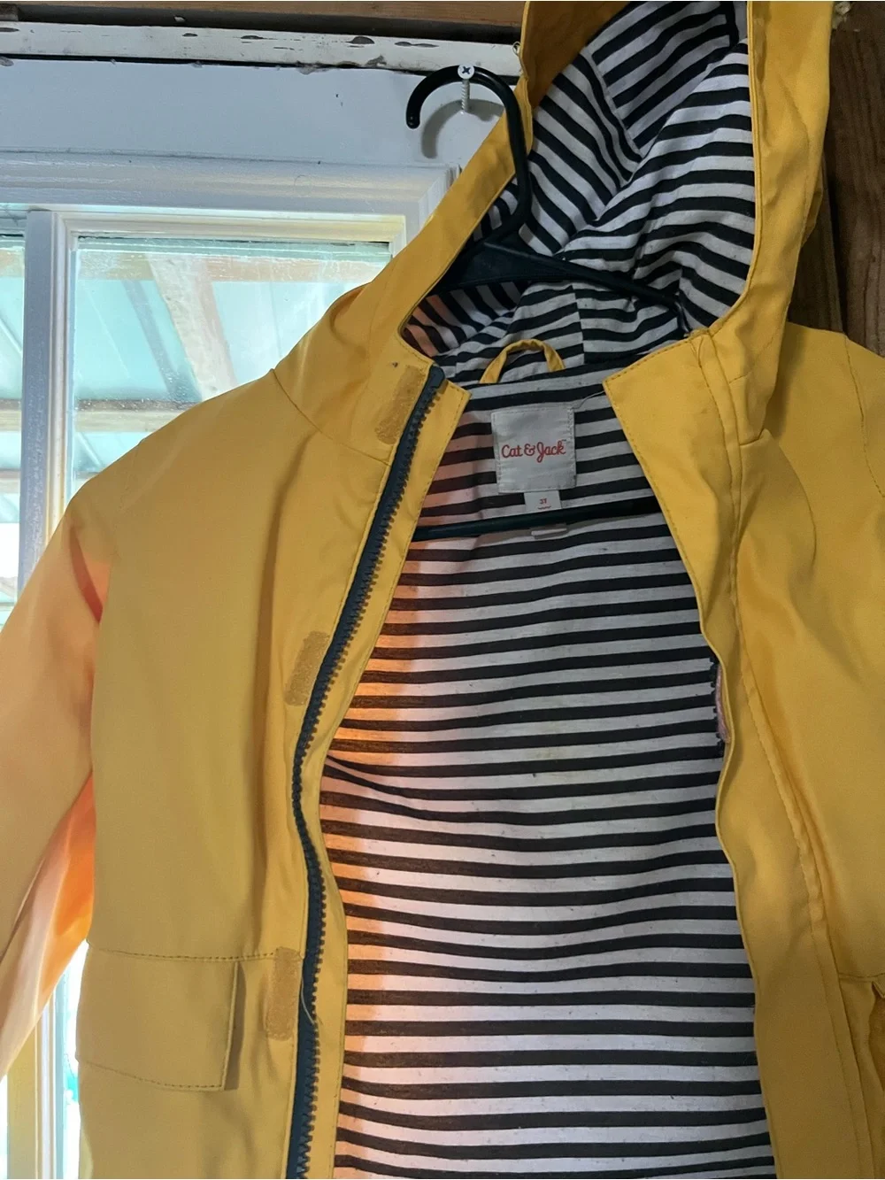 Cat & Jack Yellow Hooded Raincoat with Striped Lining